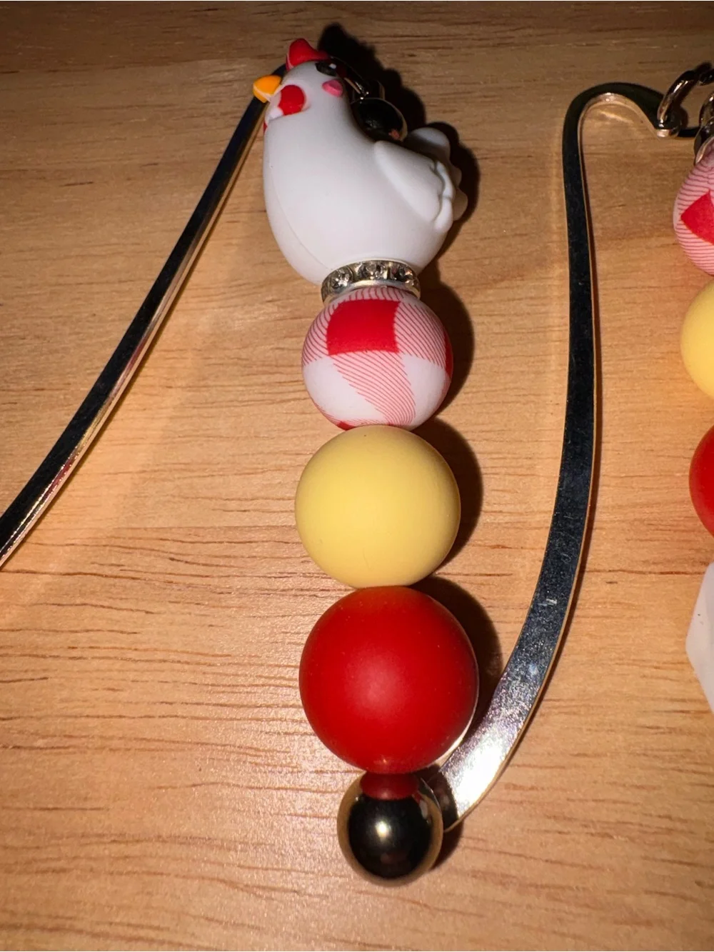 Whimsical Chicken Bead Bookmark - Red, Yellow, White